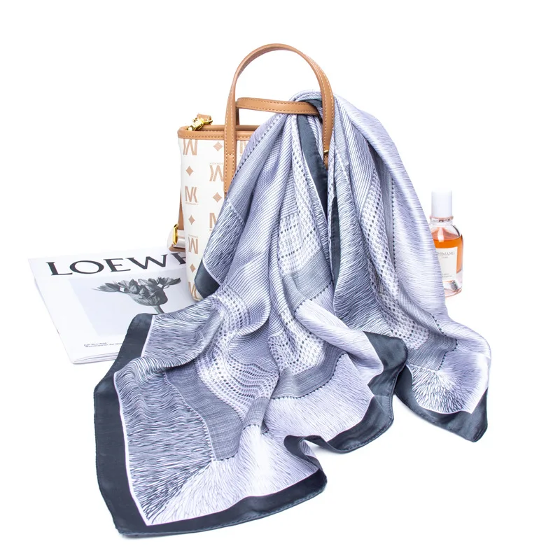 In Stock  fashion new arrival custom designer luxury satin silk scarf printing square 70*70cm satin shawl for women