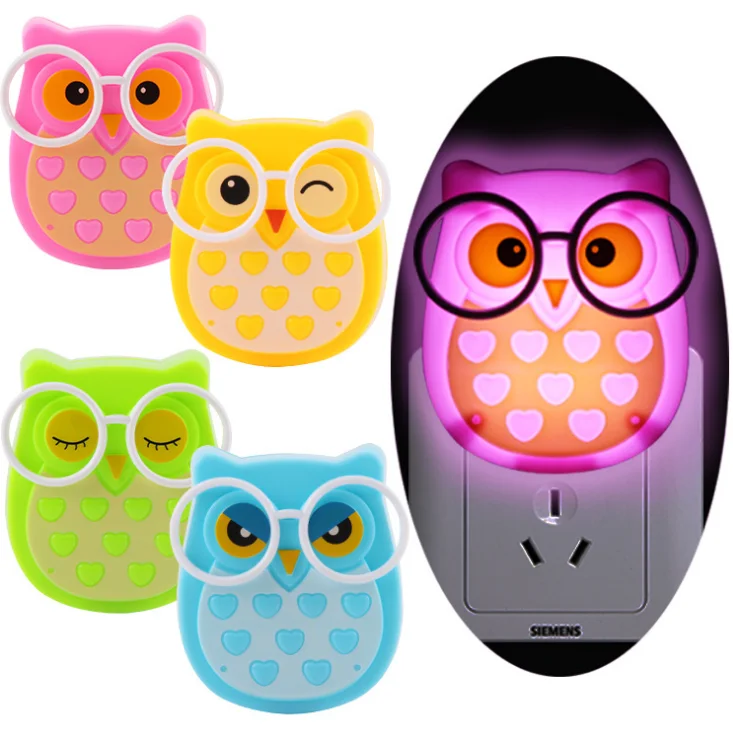 Owl Baby Night light Automatic Sensor Light Child Kids Baby Bedside Room Lamp 4 Colors LED Animal Lamp