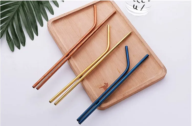 Colorful Reusable Stainless Steel Drinking Straws with Canvas Bag Bar Accessories for Wine for Wine Tasting