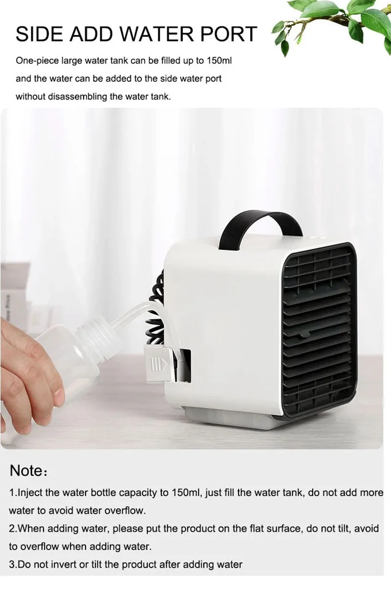  2000mAh 150ml Negative Ion Air Purifying Humidifying Fan Mini Portable Cooler with Night