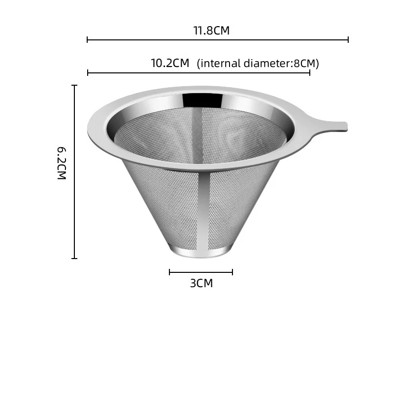 New Design Coffee Dripper Stainless Steel Slow Drip Coffee Filter Metal Cone Paperless Reusable Single Cup Coffee Drip Filter
