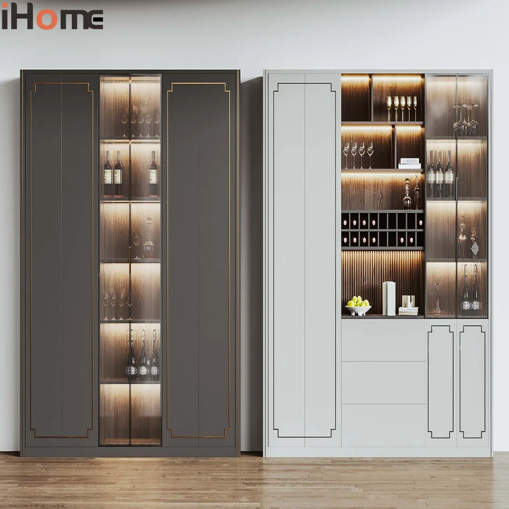 Ihome Black Design Solid Wooden Metal Base Carved Stylish Door Living Room Sideboard Cabinet