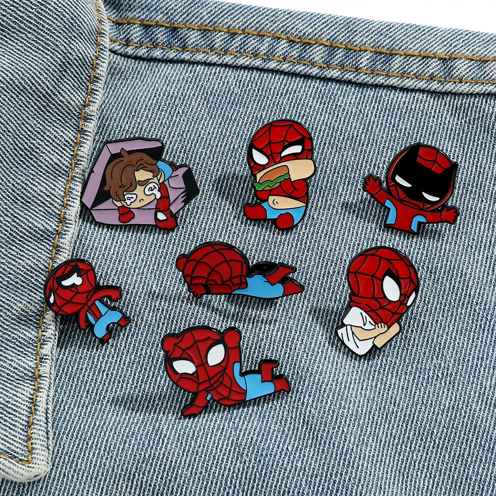 Hot Cartoon Anime Cool Marvel Bat Spider Man Brooch Decoration Clothes Hat Bag Metal Pins Commemorative Badges Promotional Gifts