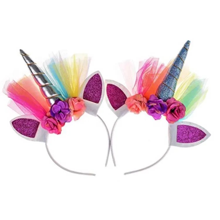 China Manufacturers Girl Birthday Party Rainbow Unicorn Horn Crown Headband