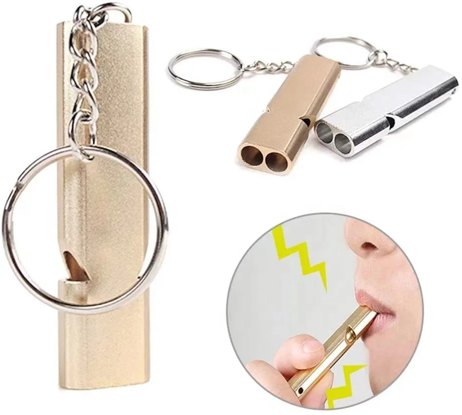 Silver golden black colorful Aluminum Double Tubes Outdoor sports animal Safety Rescue training Emergency Survival Whistle