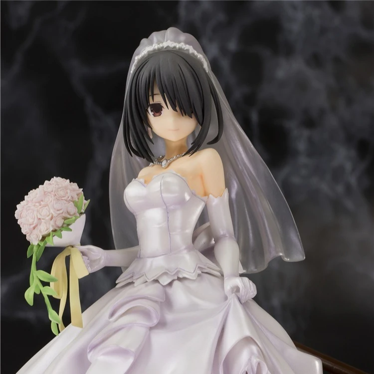 PVC Action Figure Decorations Toys 23cm Anime Figure Tokisaki Kurumi Bouquet Cute Wedding Dress Collectible Model