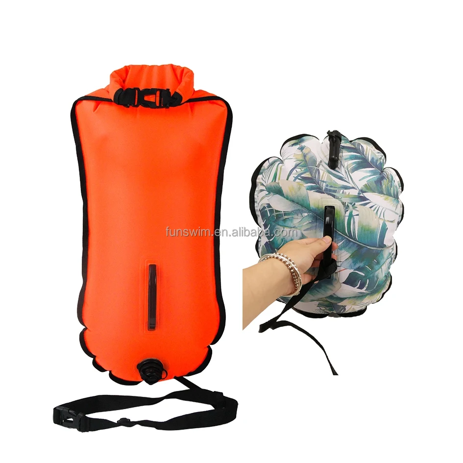 
2021 Bright Orange RPET TPU Inflatable Floating Emergency Equipment Open Water Swim Buoy Bag Factory Nylon Swim Buoy 