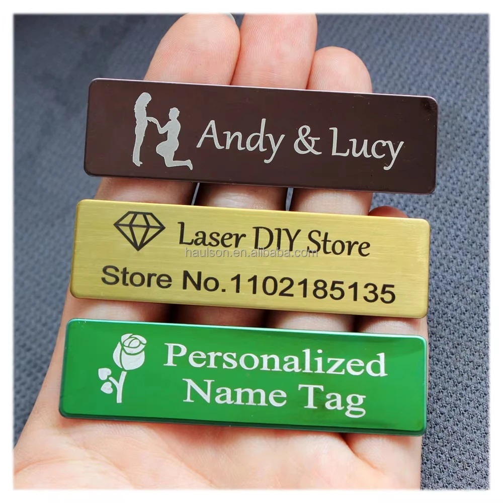7 x 2 cm Customizable Brooch Personalized Laser Engraved Letter Pattern Name Tag Badge Pin Stainless Steel Metal ID Nameplate