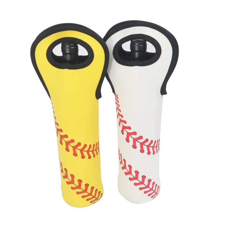 Baseball Style Wholesale Custom Pattern logo Neoprene 750ml Wine Bottle Holder for Party