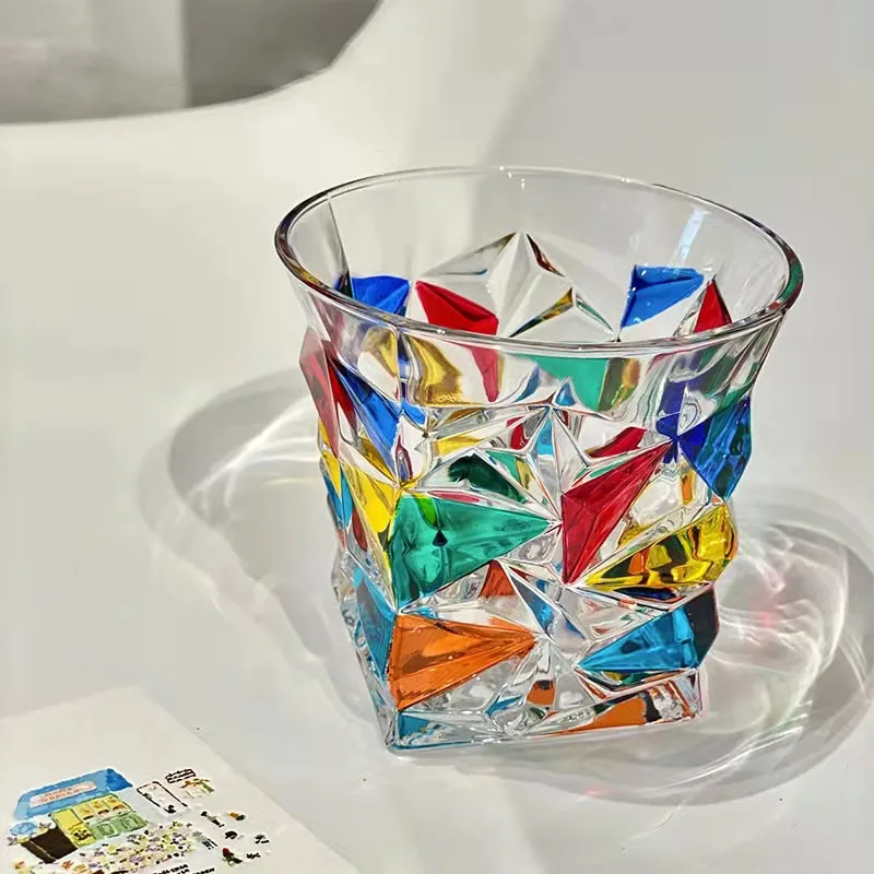 New popular Hand drawn Rock Glass Whiskey Glasses colorful Water Glass Cup Glassware for Whiskey Brandy Liquor Scotch