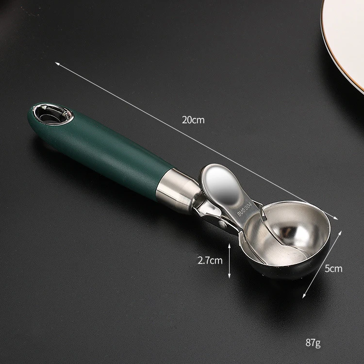 Kitchen Ice Cream Tools Spoon Metal 304 Stainless Steel Meat Ball Ice Cream Scoop with Ring Handle