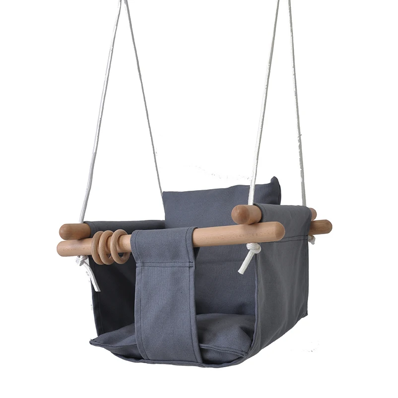 Easy Cleaning Foldable  Wooden Swing Soft Chair  Canvas Cushion Seat Baby Swing for Baby