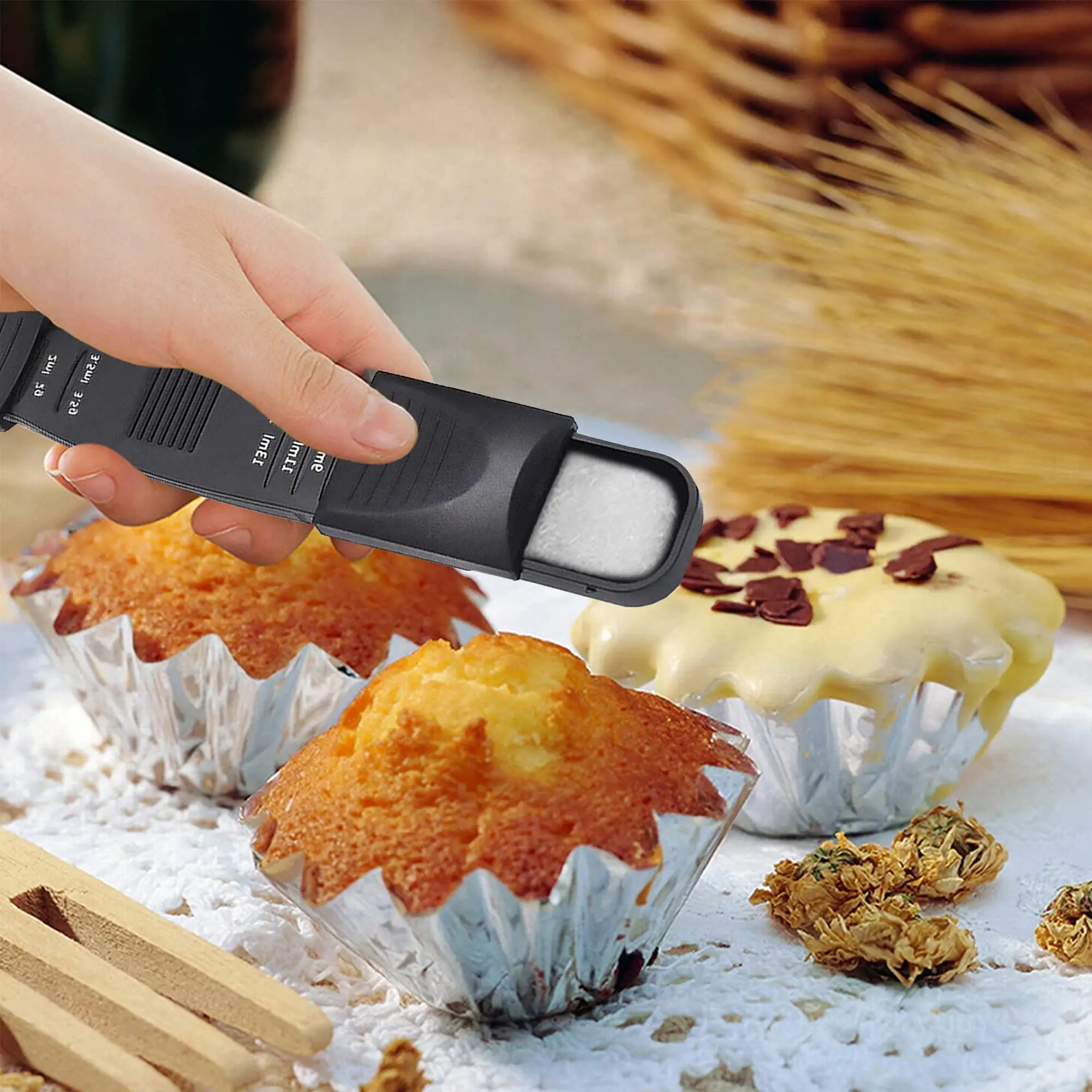 Besafe Dual Sided Ingredients Powder Spices Adjustable Metering Spoon Leveler Scale Adjustable Measuring Spoon Tool for Baking