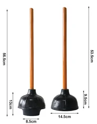WOODEN HANDLE NATURAL RUBBER TOILET PLUNGER SET