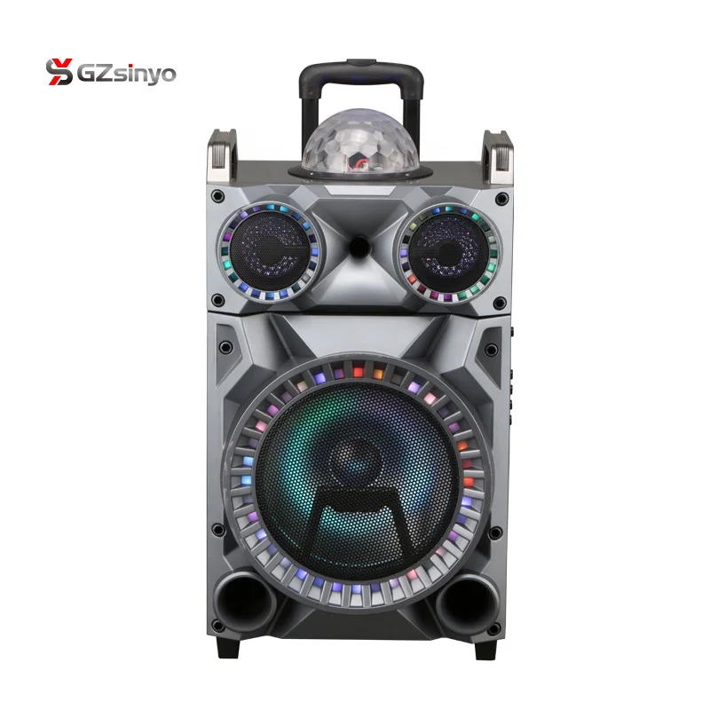 GZsinyo 12inch old fashion trolley speaker with battery wheels disco LED light speaker