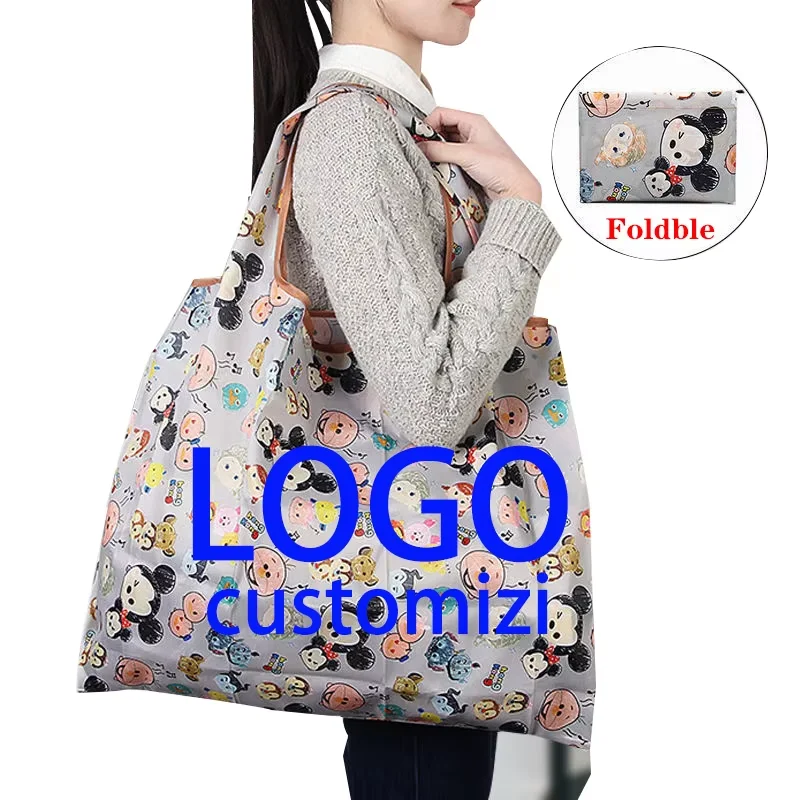 Custom Logo Image Eco-friendly Foldable Cartoon Polyester Nylon Non-woven Canvas Shopping Bag Convenient Factory Design