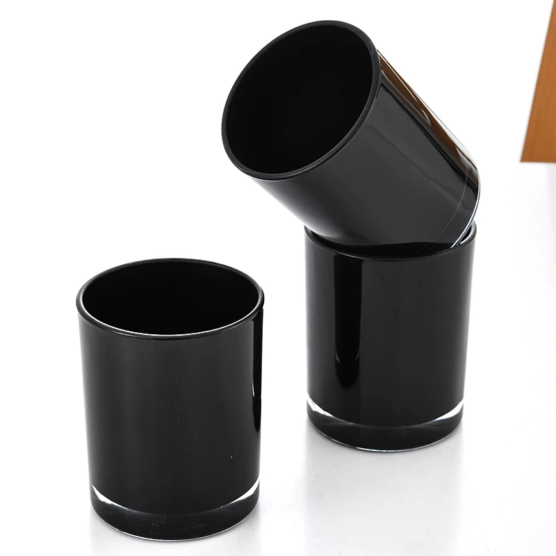 Hot Sell Glossy Black Candle Jars Luxury With Metal Lid Other Candle Holders, Lanterns And Candle Jars With Bamboo Lid