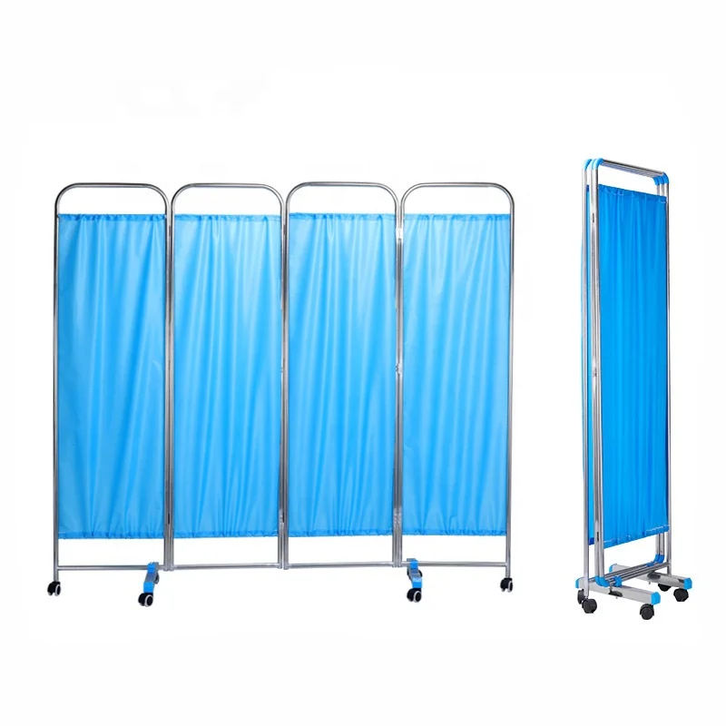 Hot selling sturdy fireproof medical stainless steel hospital ward folding screen with wheels for medical screens