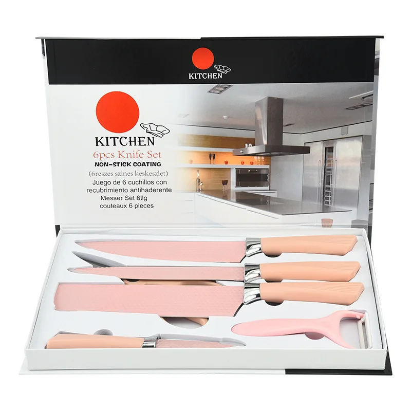 New Arrival Stainless Steel Kitchen King 6 Pieces Kitchen Chef Knife Set Non-stick Coating Non-slip Braided Handle Design