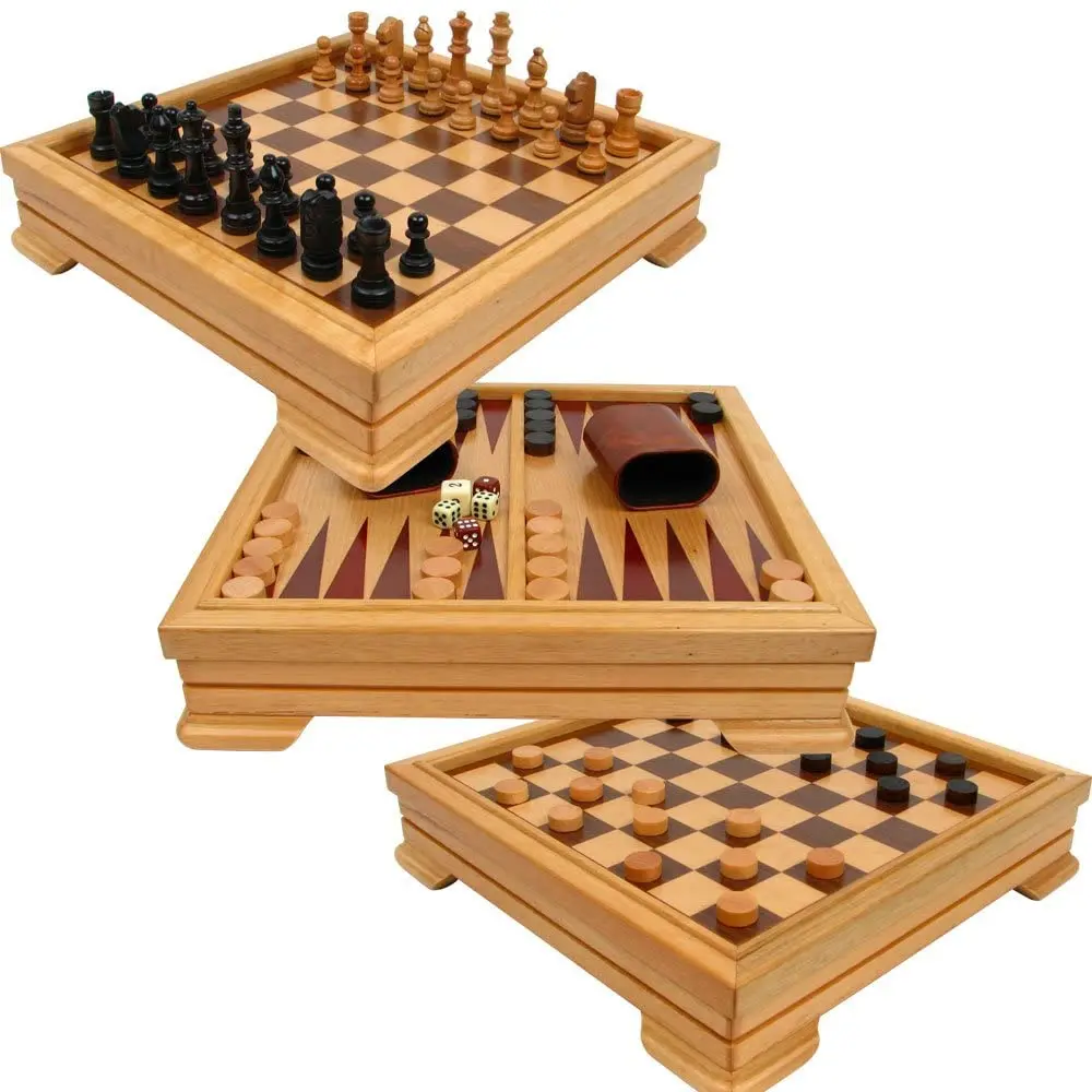Gorgeous 7 in 1 Game Set Chess,Checkers,Backgammon, Pick-Up Sticks,Racing game and Playing Cards