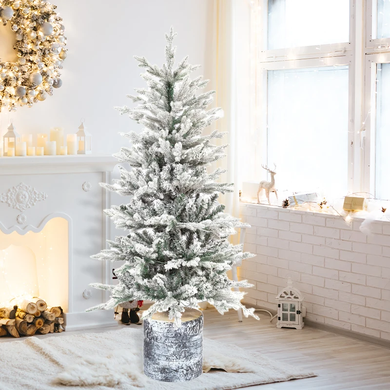 Premium Easy Assembly 6ft/180cm Realistic snow flocked Fire-Proof stable pot Christmas tree