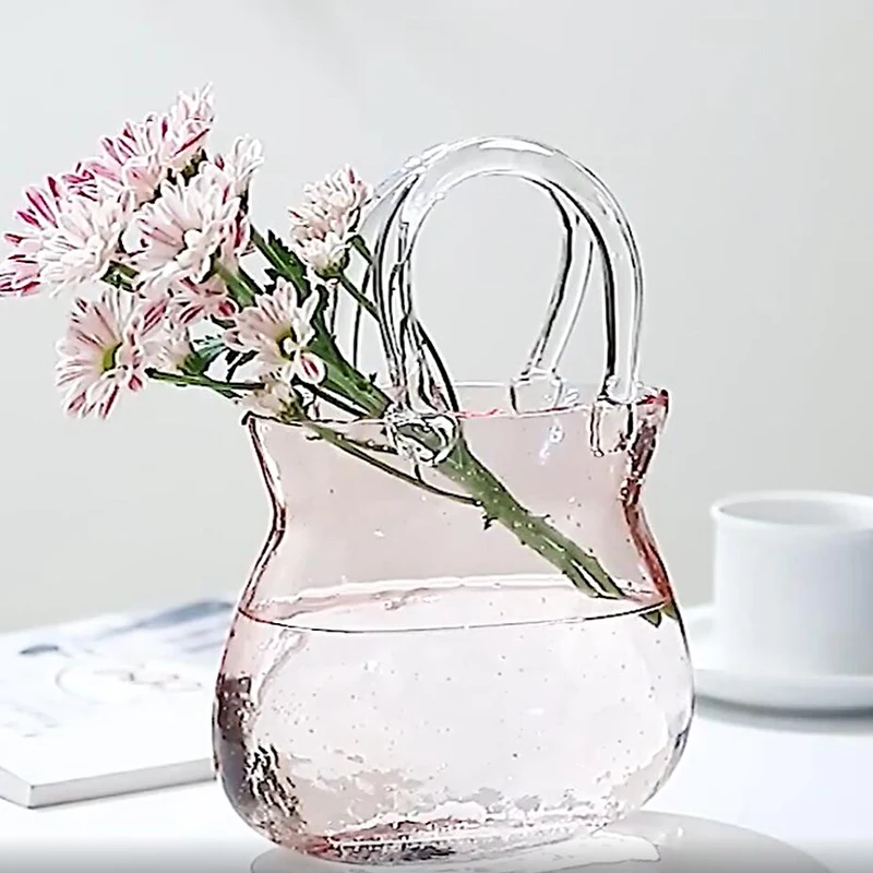 Nordic Style Glass Vase Home Decoration Transparent Aqua Creative Bubble Shopping Basket Bag Dining Table Hydroponic Vase