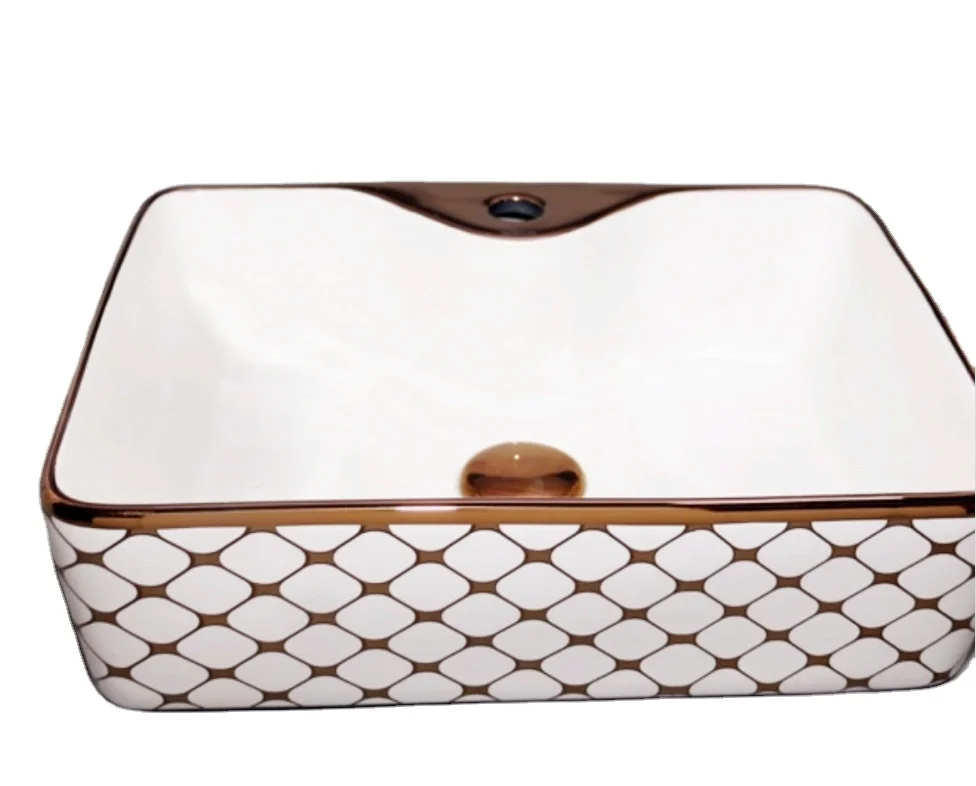 Ceramic Sanitary Ware Wash Basin PVD Coating Golden Decals Paper