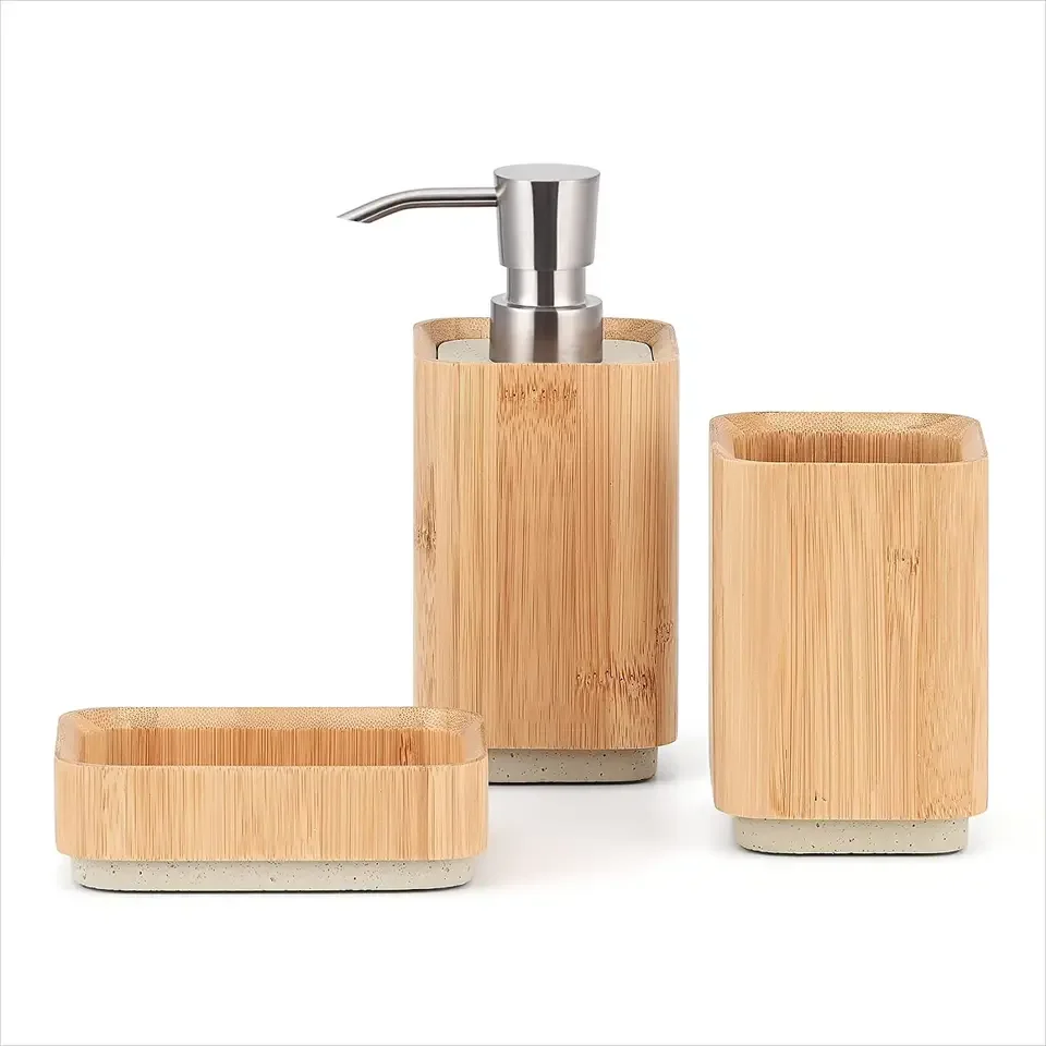 Bamboo Bathroom Accessories Set 3 Piece Tooth Brush Holder Soap Dish Bath Accessories Set