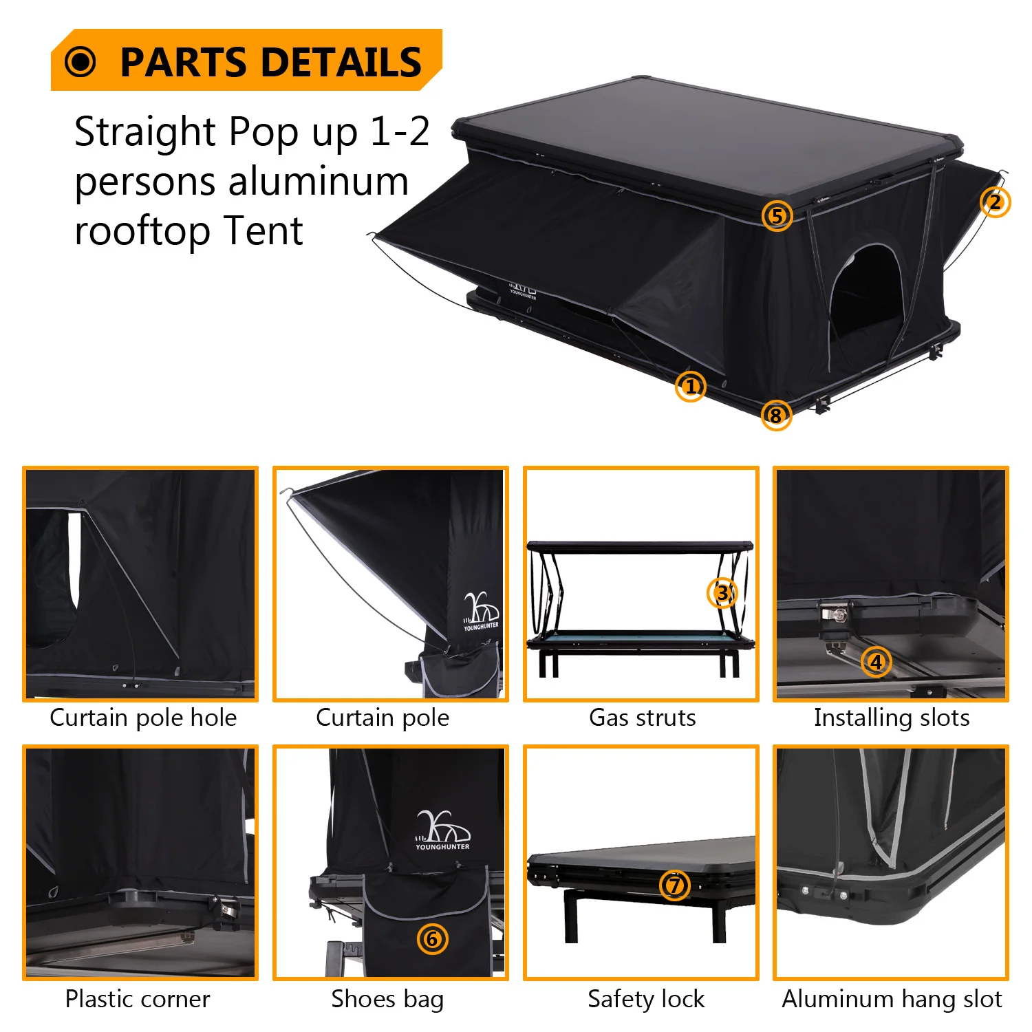 Wholesale rectangle car canvas camping aluminum rooftop tent car hard shell roof