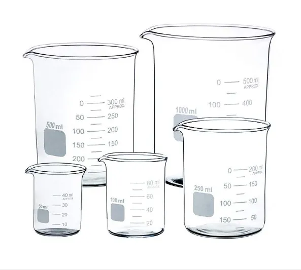 Glass Beaker Set of 5 Borosilicate Thick Low Form /	 measuring cup- 50ml, 100ml, 250ml, 500ml, 1000ml