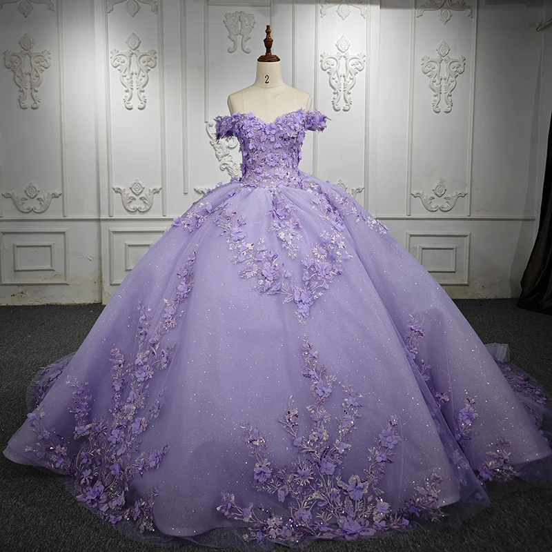 Jancember DY5834 Fashion Elegant Women Lady Purple Ball Gown Long Lace Evening Dresses Women Lady Elegant