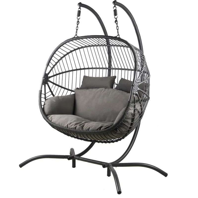 Wholesale outdoor Patio garden hanging egg chair modern steel frame egg swing chair rattan hanging egg swing chair