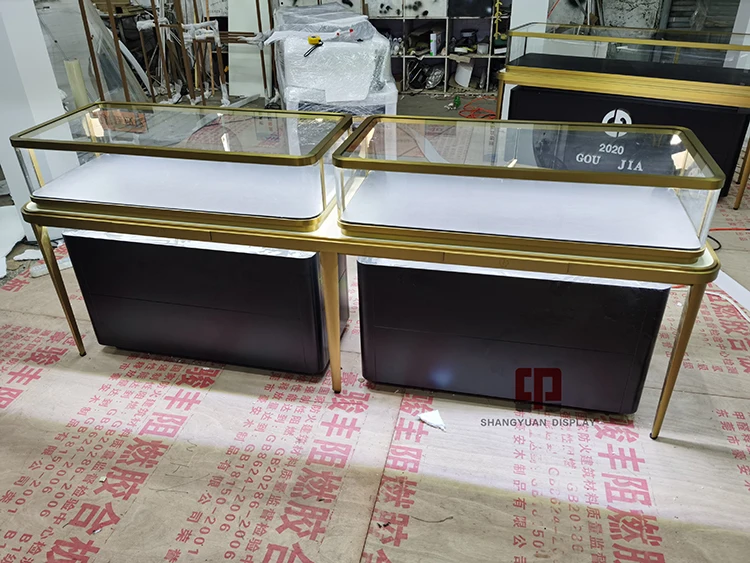 Stainless steel jewelry counter brand chain stores jade jewelry counter luxury glass clock display cabinet
