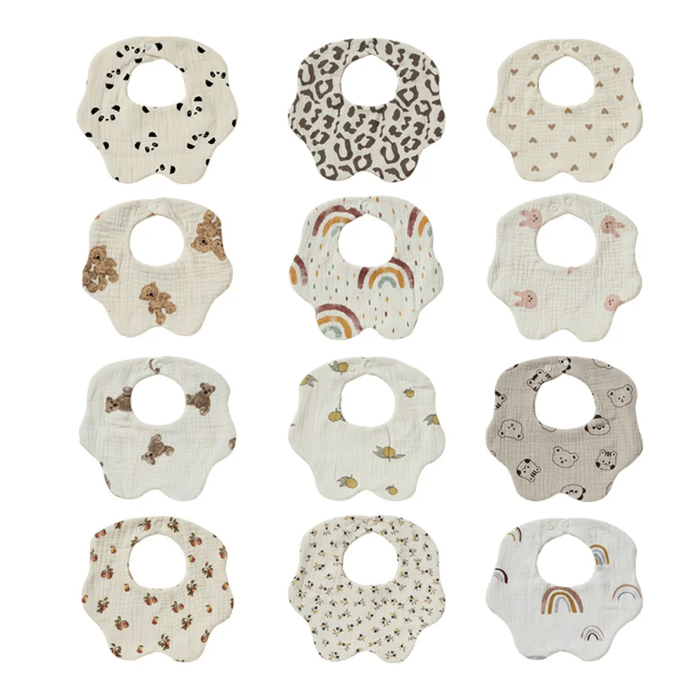 100% Cotton Super Absorbent Baby Muslin 6 layers printing Bibs for Eating Drooling and Teething colorful bandana organic muslin
