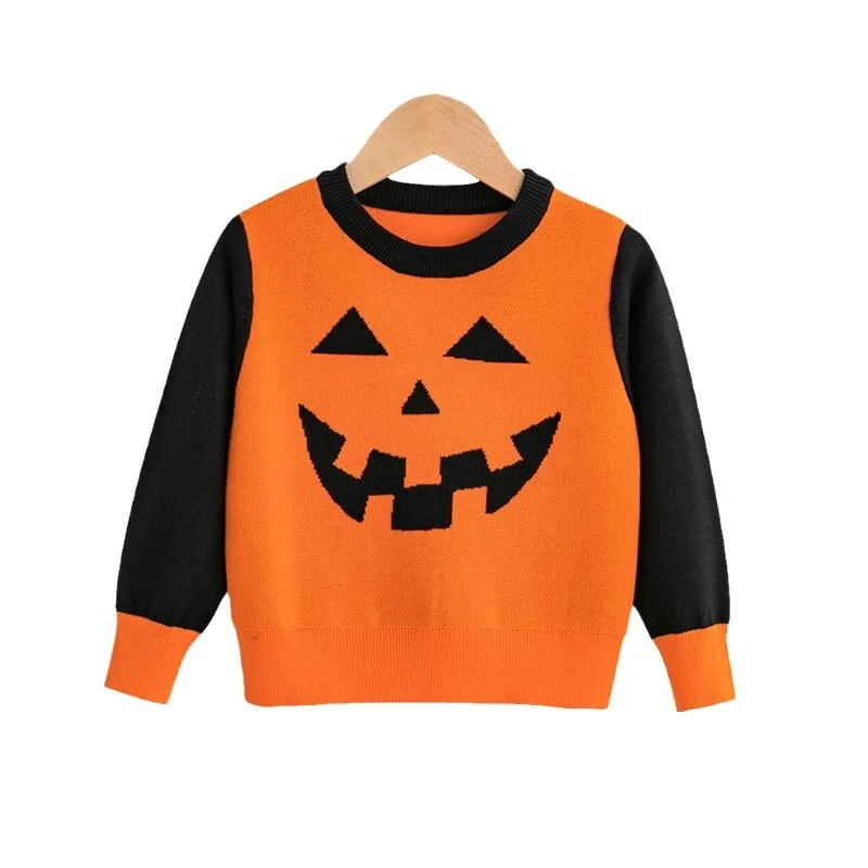 2024 Custom Autumn Winter Kids Sweater Boutique Solid Long Sleeved Children Clothes Halloween Style Pullover Girls Sweaters
