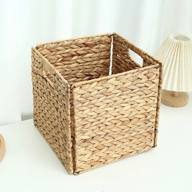 Water Hyacinth Rectangle Basket with Handles ,Wicker Storage Baskets Organizers for Home Decor Can decorate bedroom, bathroom
