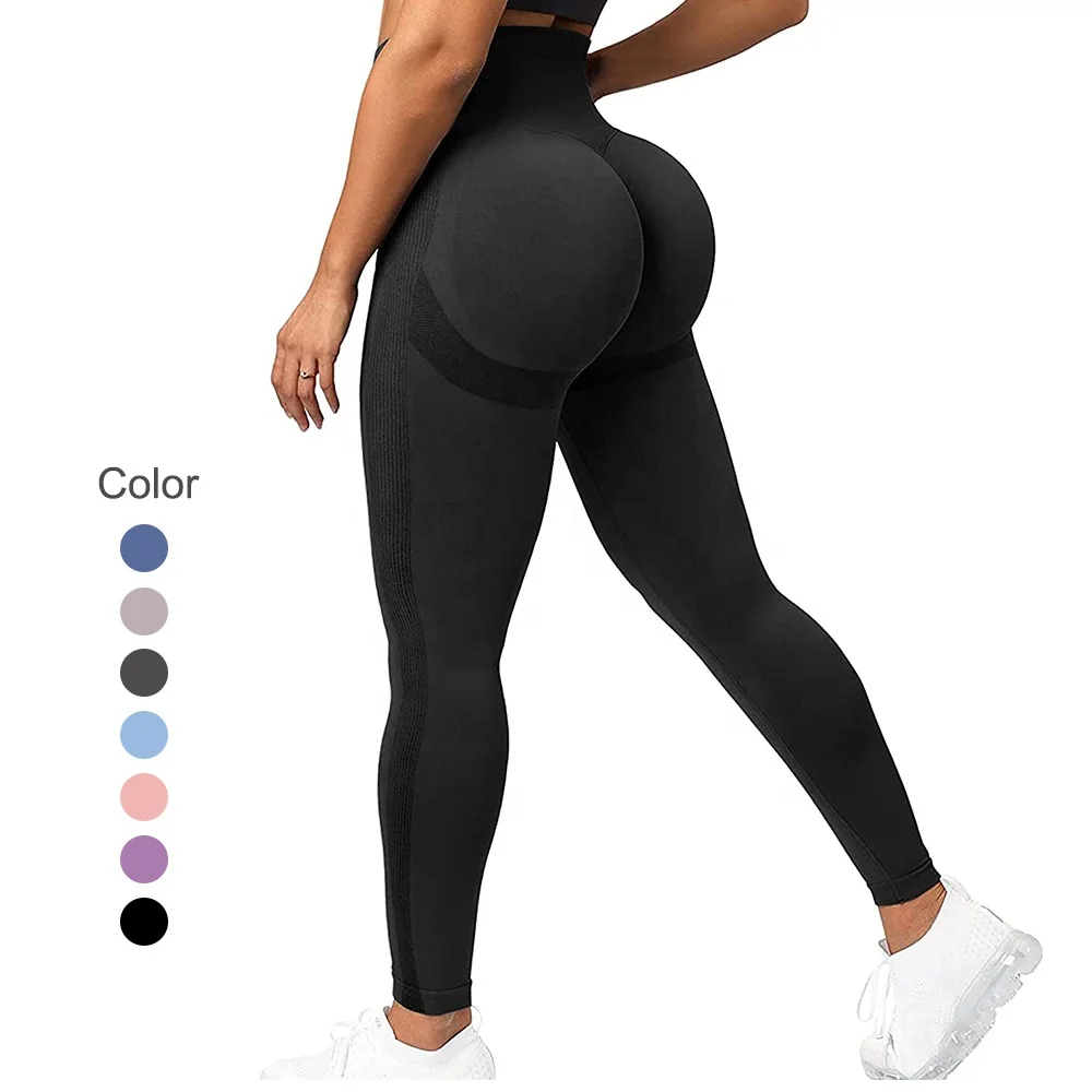 Custom Logo High Waisted Activewear Breathable Butt Lift Gym Black Legging For Women Recycled Shapewear Seamless Knit Leggings