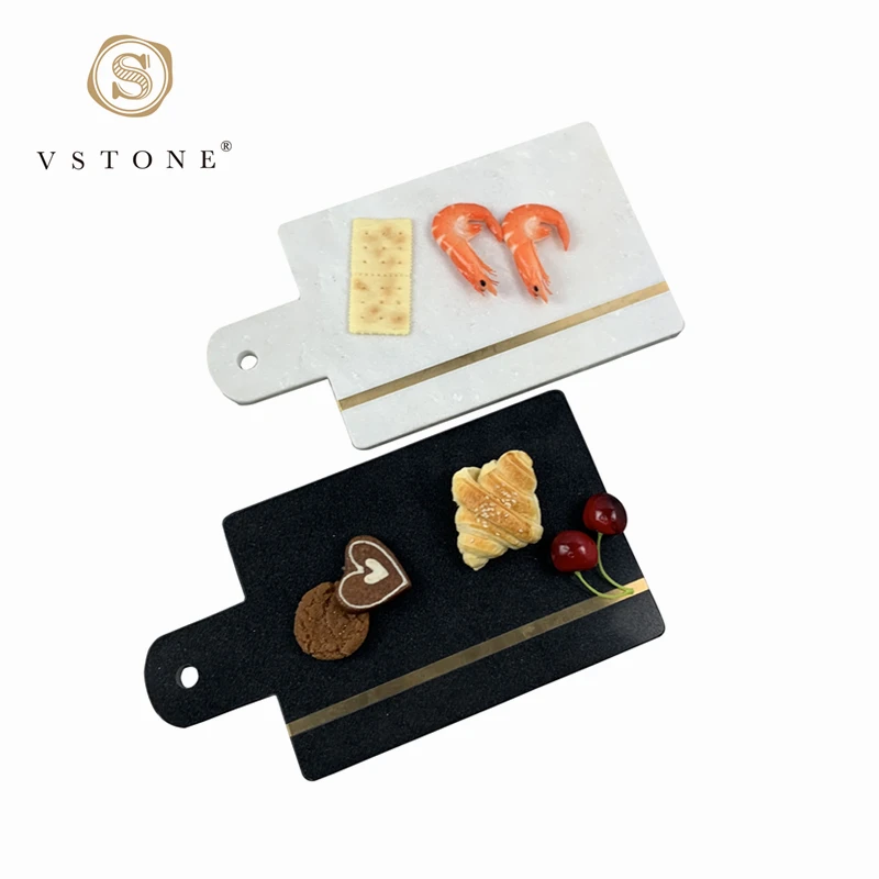 Natural stone marble granite cheese board with inlaid copper strip