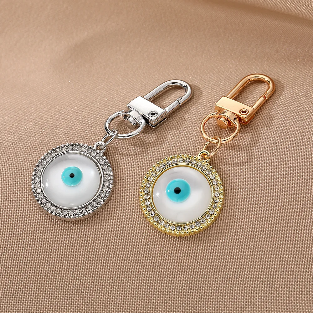 Cute Bag Heart Pendant Key Chain Couple Hollow Gold Blue Eye Bag Car Airpods Box Phone Key Accessories Evil Eye Keychain