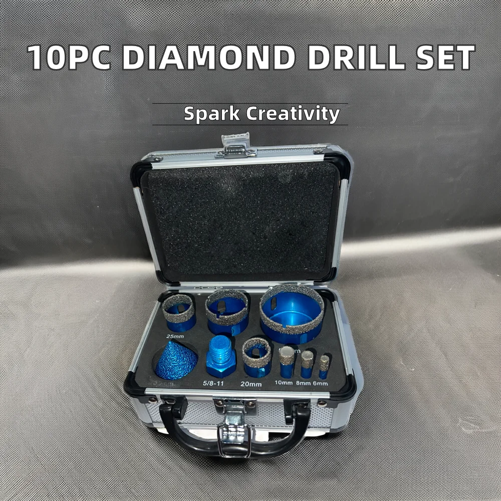 10pcs Diamond Core Drill Bit Set for Stone Ceramic Porcelain Tile Hole Saw for Plaster & Fiberboard Application