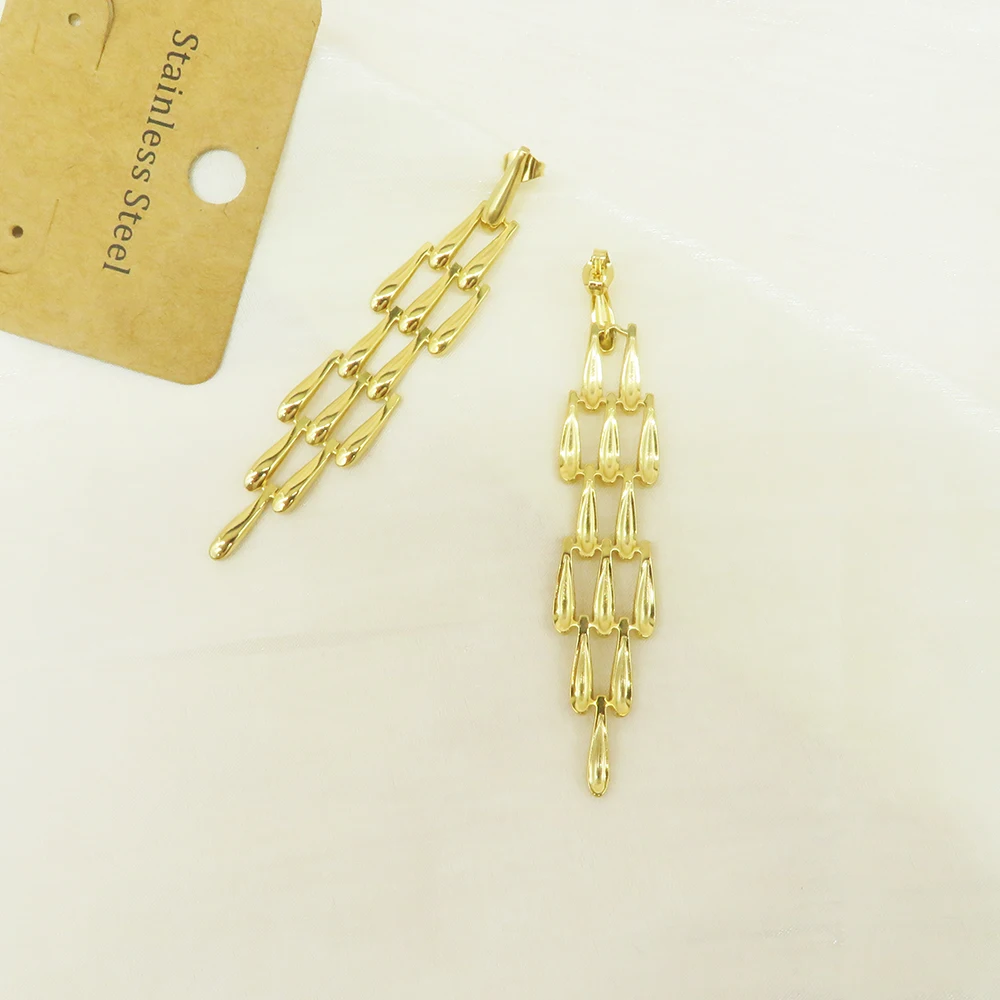 Hot Stainless Steel Waterdrop Dangle Earrings Chandelier Shape 18k Gold Plated Long Drop Stud Earrings