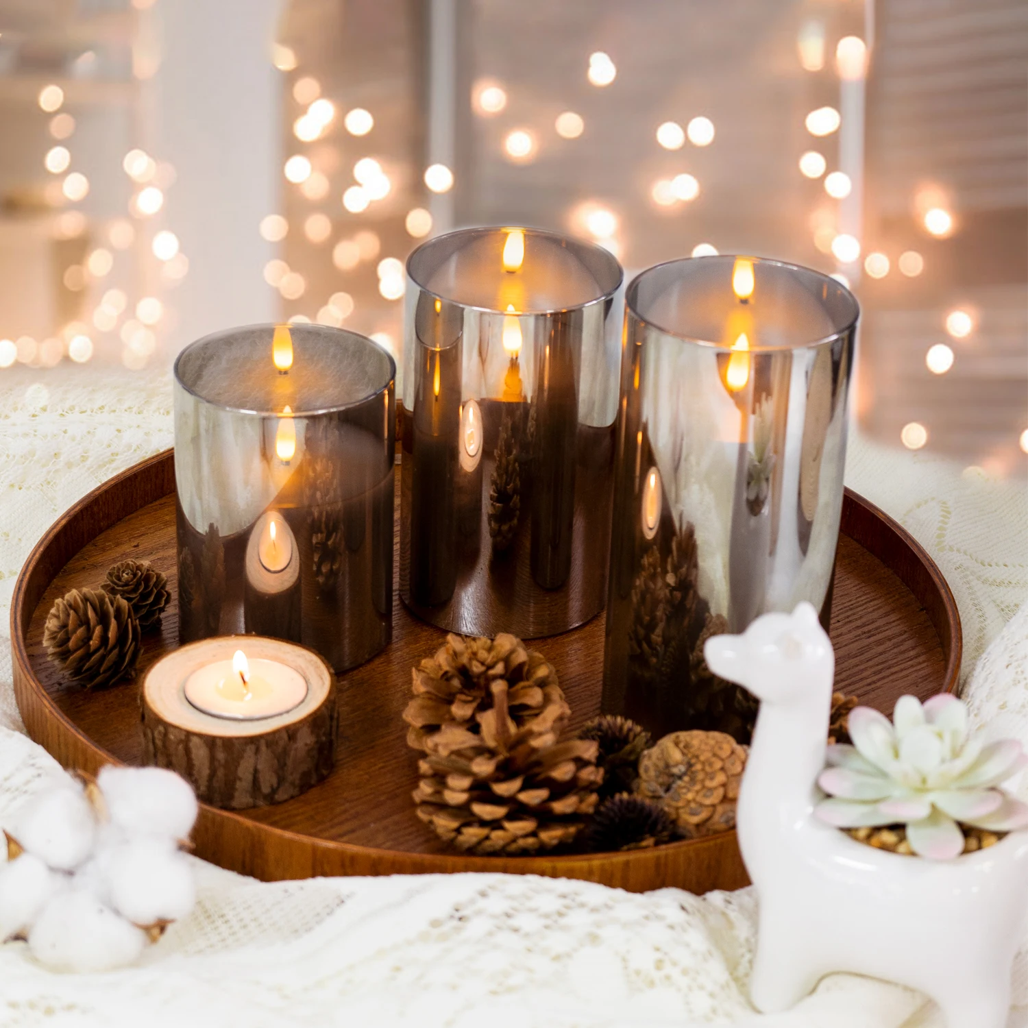 battery operated led candle remote control grey glass real wax flameless electronic candles