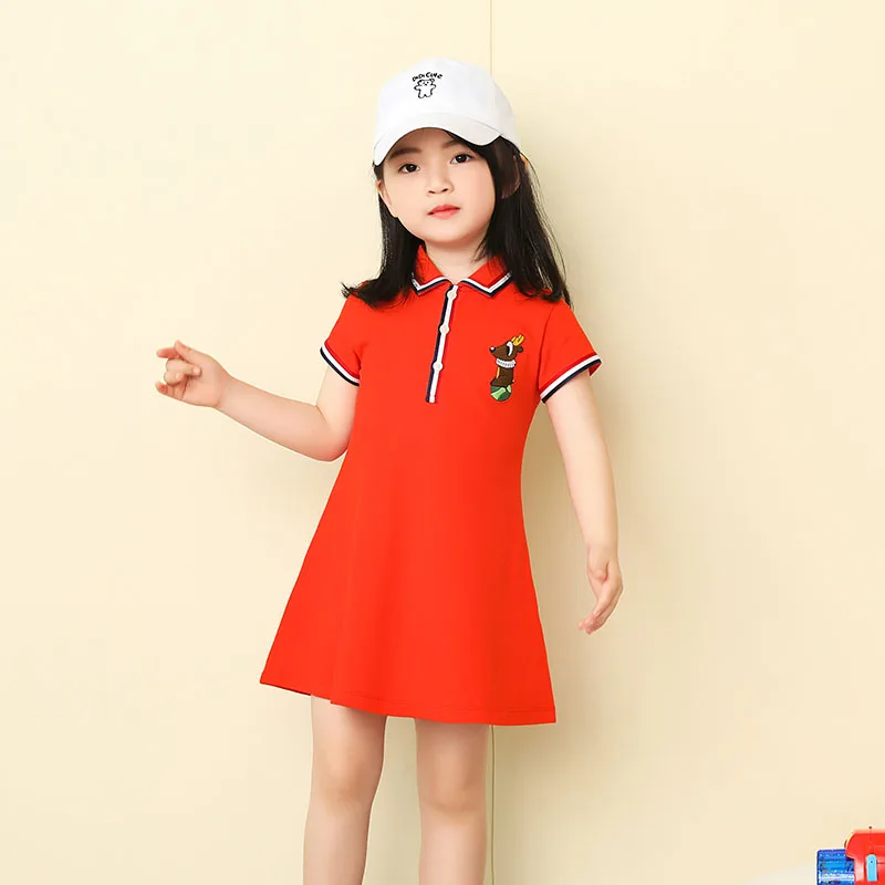 
Children Girls Sports Polo Dress 100%Cotton Striped Baby Girls Kids Polo Shirt Dress 