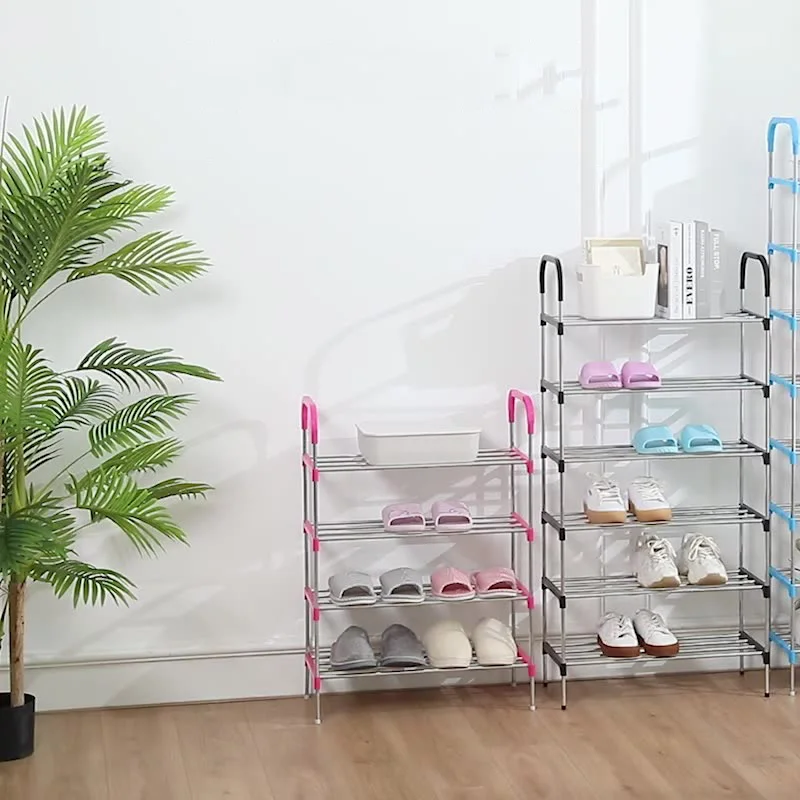 4 to 6 Layers of Plastic Connectors Galvanized Steel Pipe Folding Shoe Rack  Multi-level Armrest Shoe Rack