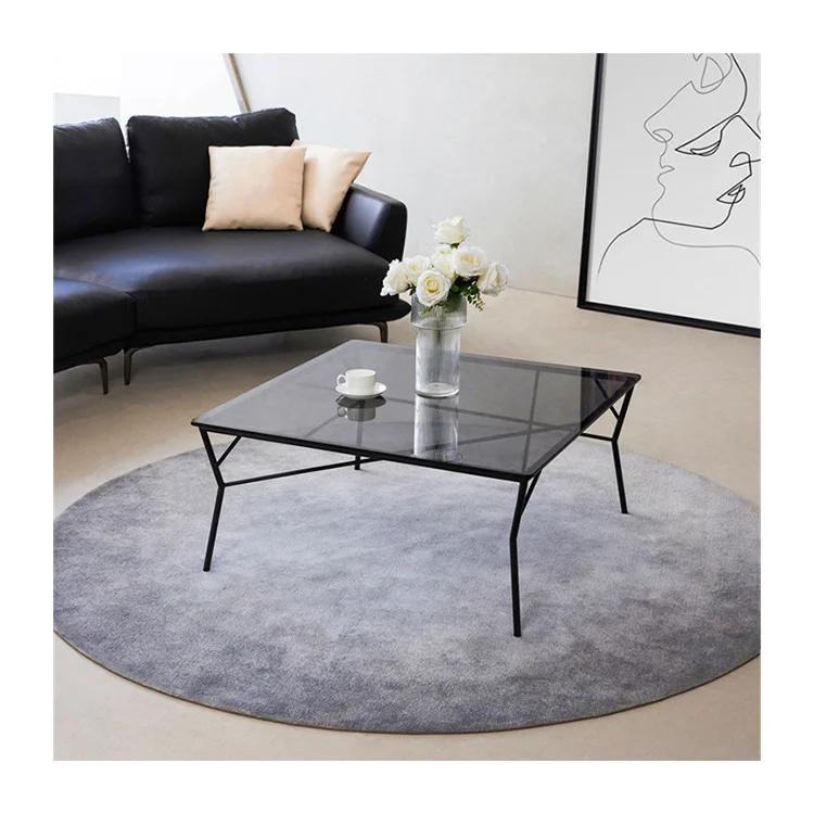 New Living Room Furniture Metal Center Coffee Tables Black Tempered Mirror Square Glass Top And Metal Legs Coffee Side Table