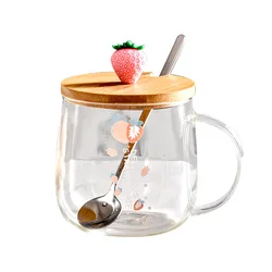 Novelty 3d Lid Cute Water Glass Transparent Mug Drinking Borosilicate Glasses Milk Juice Cup