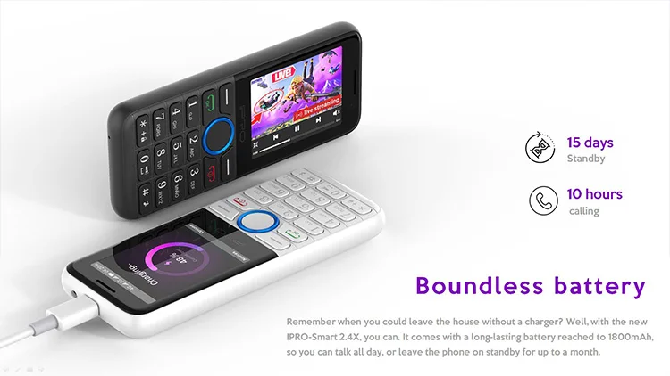 IPRO hot selling 512MB+4G memory 1800mAh battery long battery life dual SIM phone 2.4 inch kai os 3G/4G feature phone