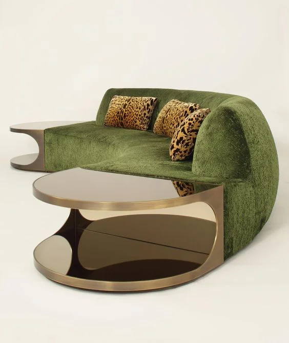 Quality Assurance Curved Sofa with Gold SS Side Table Bespoke Tailoring Casual Lounge Sofa Villa Showroom Sample Room