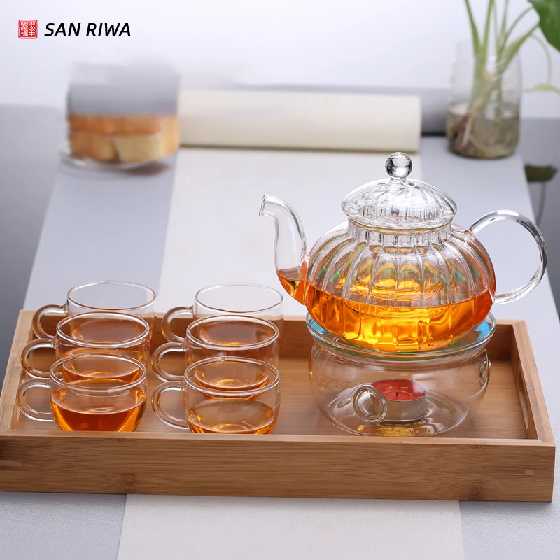 Glass Teapot  Glowing Diamond with Candle Warmer Stove included Included a Removable Tea Infuser making