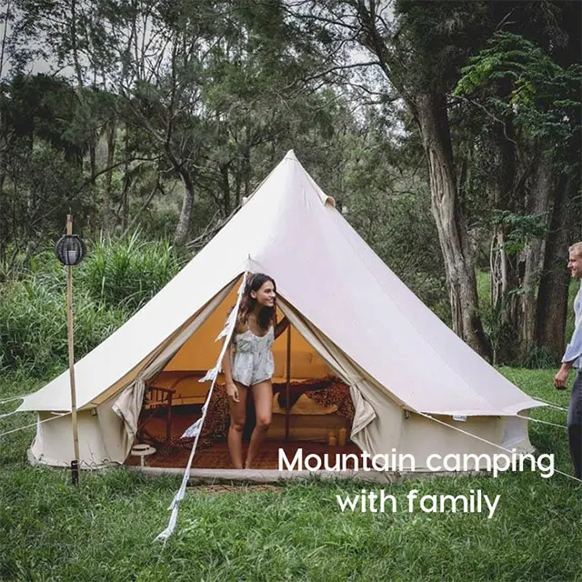 High Quality Outdoor Camping Luxury Cotton Canvas Pyramid Tipi Teepee Tent 6m Glamping Bell Canopy Tent